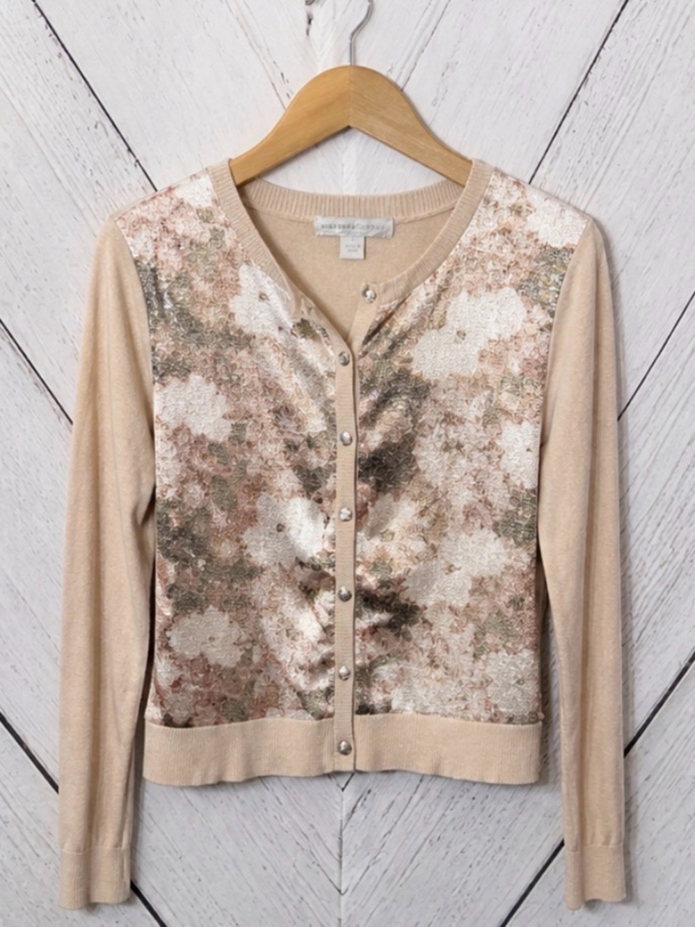 New York & Company Blush Floral-Print Button Cardigan